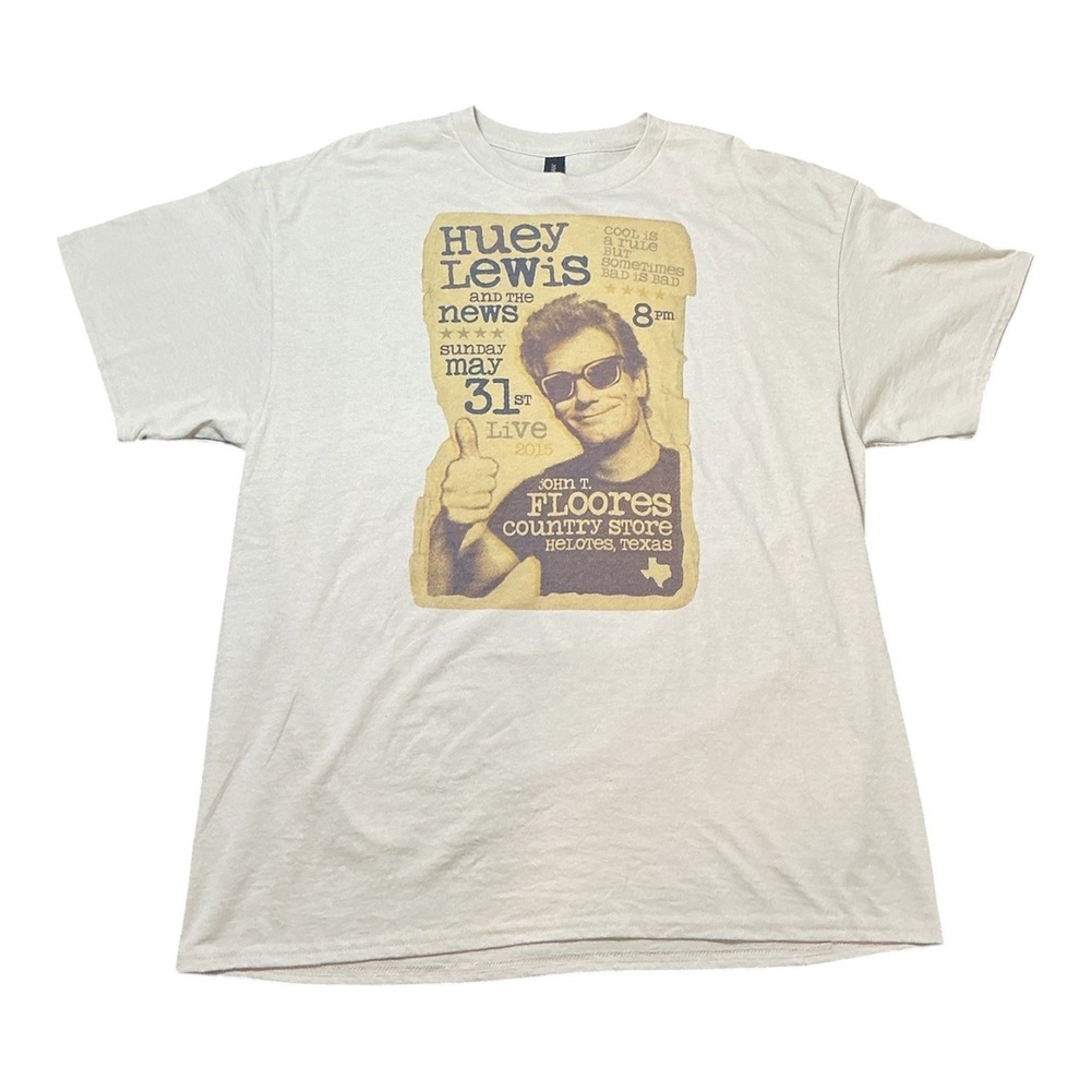 Huey Lewis and the News 2015 Live Concert Graphic T-Shirt Cream Mens XL